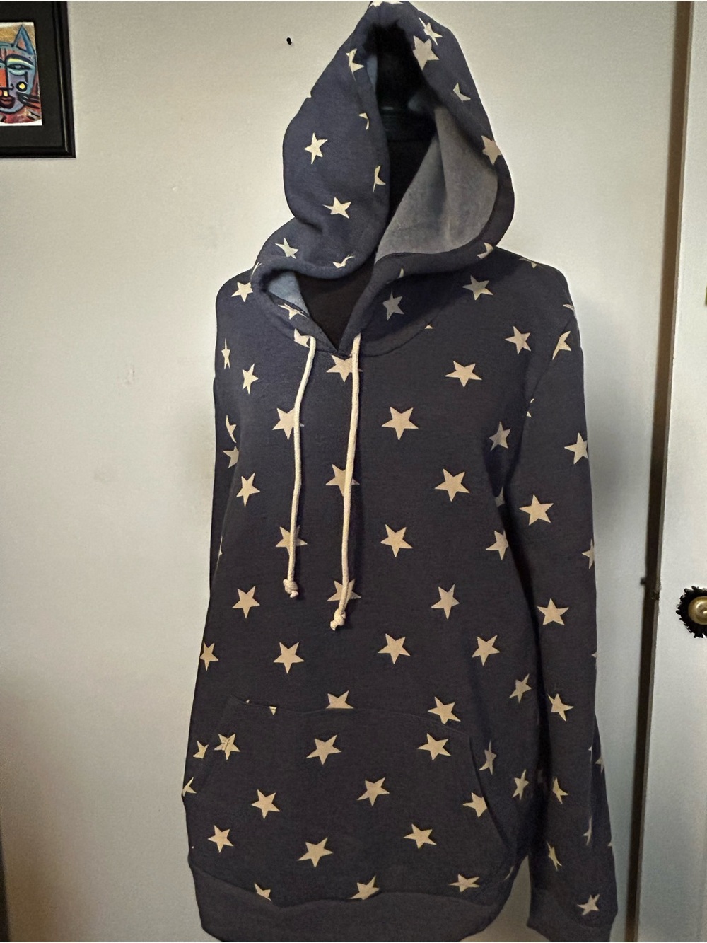 Alternative Navy Star Print Hoodie Sweater with Cream Stars